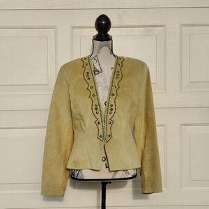Double D Ranch Yoakum Texas Size M Pale Green Suede Leather Jacket with Studs